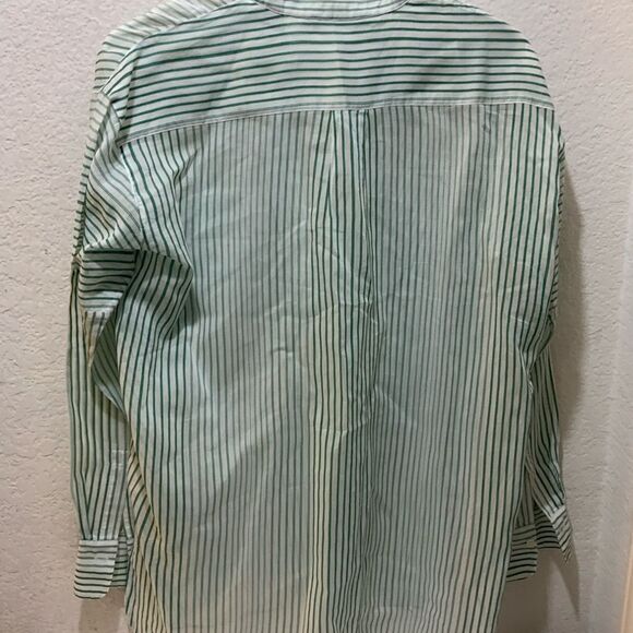 Vince Pencil Stripe Cotton & Silk Tunic In Malachite Popover Tunic Sheer XS - Picture 8 of 15